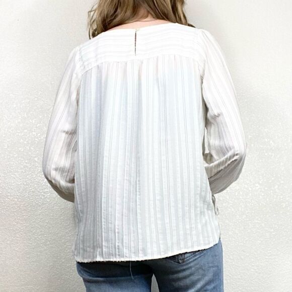 Loft White & Black Striped Long Sleeve Blouse - Picture 2 of 7